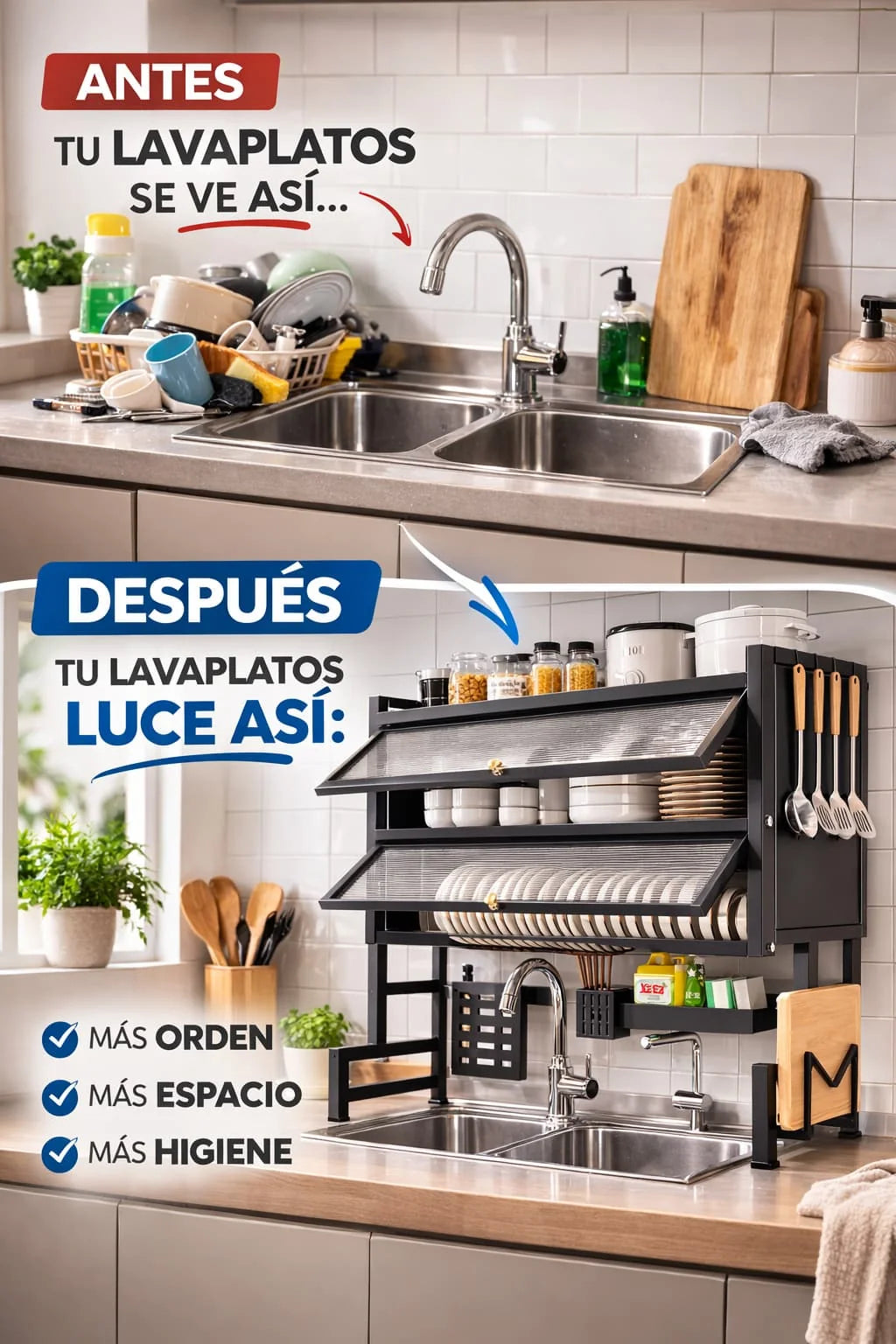 Escurridor Doble Nivel Con Puertas – Organiza y Protege Tu Cocina