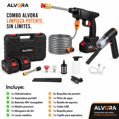 COMBO LIQUIDACIÓN: Hidrolavadora + (Aspiradora Portátil + Doble Batería + Maletín)