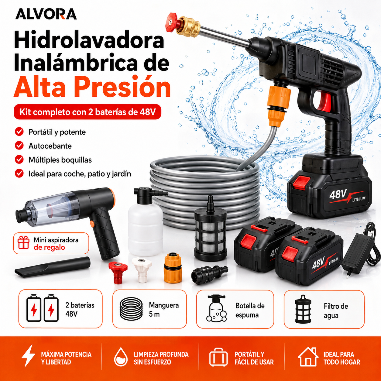 COMBO LIQUIDACIÓN: Hidrolavadora + (Aspiradora Portátil + Doble Batería + Maletín)