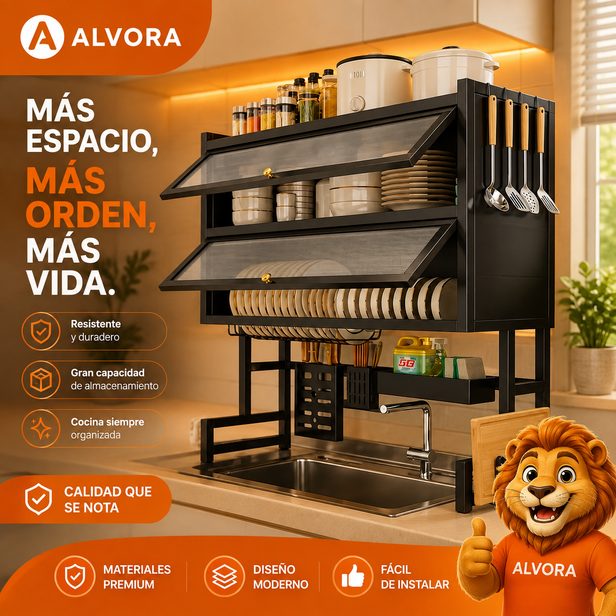 Escurridor Doble Nivel Con Puertas – Organiza y Protege Tu Cocina