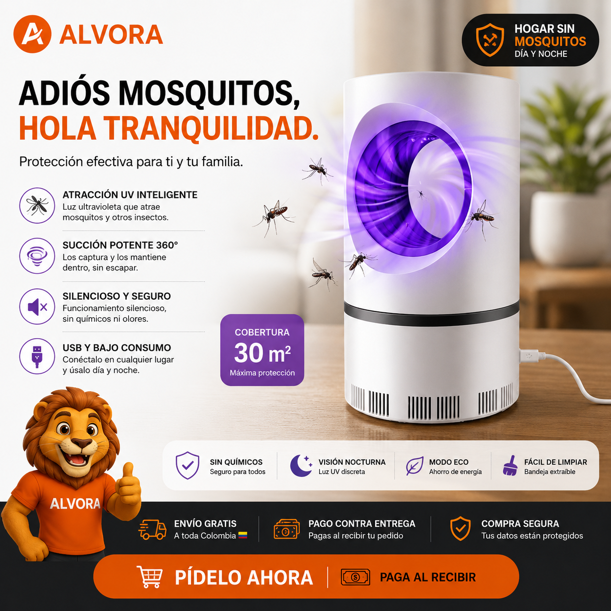 Lámpara Mata Mosquitos UV 360°