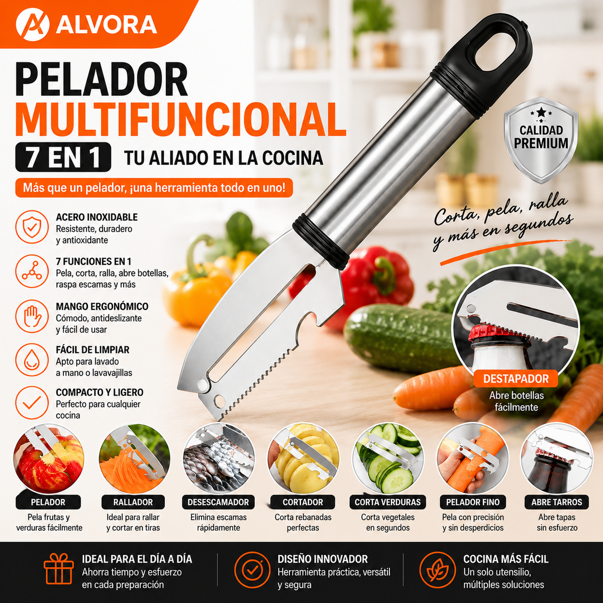 Cuchillo 7 En 1 Pelador Multifuncional