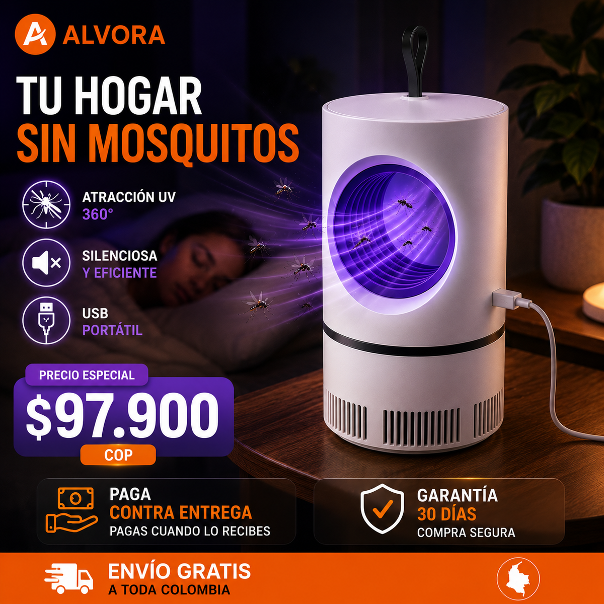 Lámpara Mata Mosquitos UV 360°