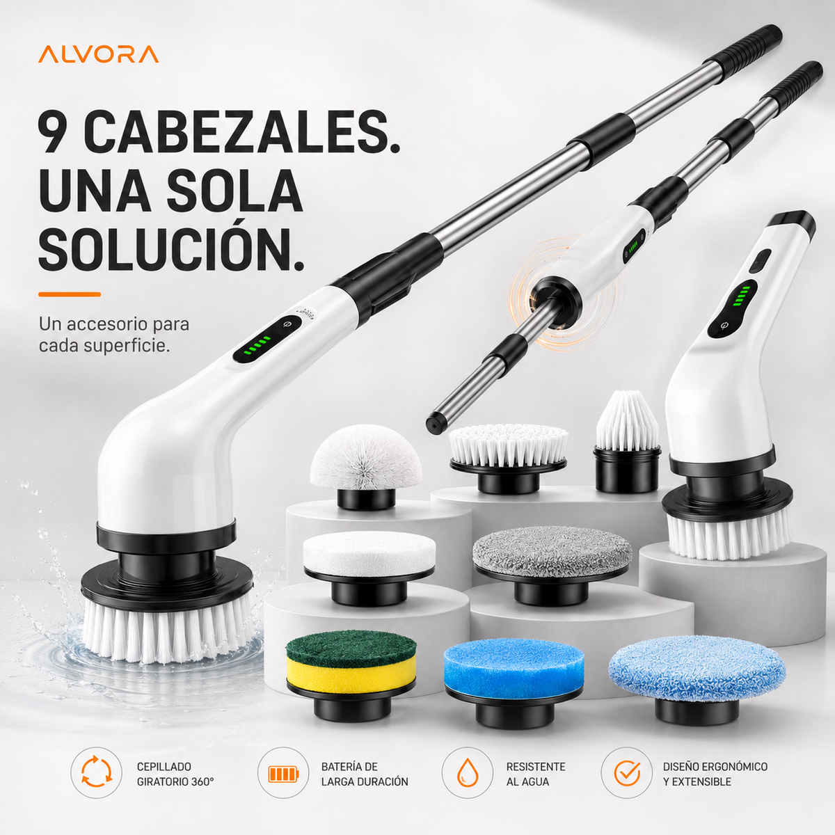 Cepillo Eléctrico Giratorio 9 en 1 - Limpia más, esfuérzate menos.