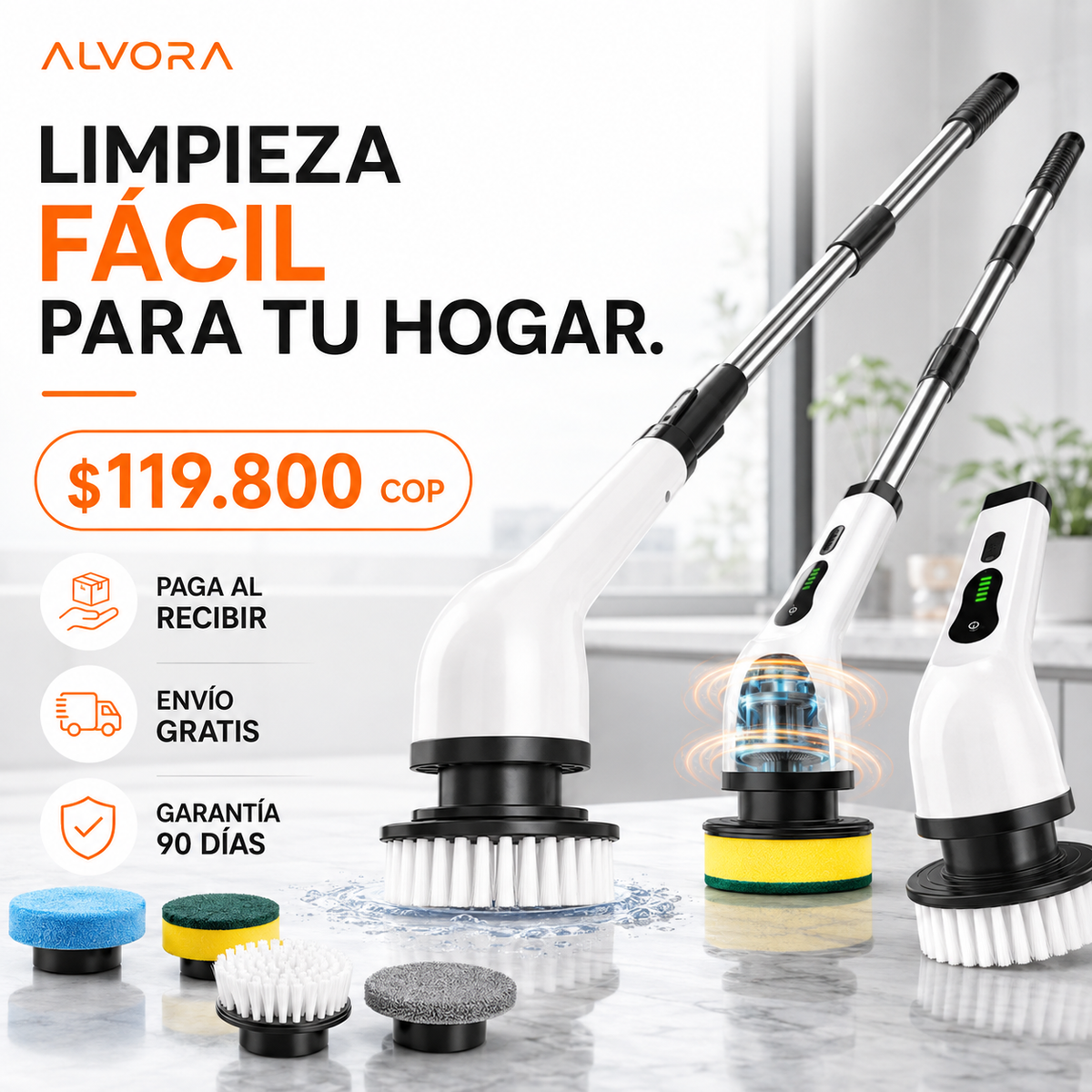 Cepillo Eléctrico Giratorio 9 en 1 - Limpia más, esfuérzate menos.